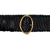 PRADA Y2K Black intrecciato Leather Belt with Gold Toned Buckle