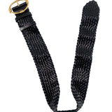 PRADA Y2K Black intrecciato Leather Belt with Gold Toned Buckle, open