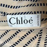 Chloe Beige and Navy Babydoll Silk Dress with Ruffle Collar TAG PHOTO 7 OF 7