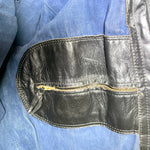 Classic 1960s Black Leather Motorcycle Jacket with Denim Lining, inside pocket