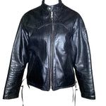 Classic 1960s Black Leather Motorcycle Jacket with Denim Lining