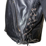 Classic 1960s Black Leather Motorcycle Jacket with Denim Lining, braiding