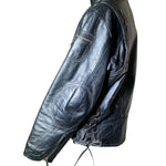 Classic 1960s Black Leather Motorcycle Jacket with Denim Lining, side