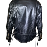 Classic 1960s Black Leather Motorcycle Jacket with Denim Lining, back