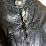 Classic 1960s Black Leather Motorcycle Jacket with Denim Lining, zipper