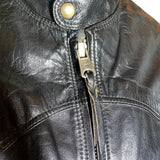 Classic 1960s Black Leather Motorcycle Jacket with Denim Lining, zipper