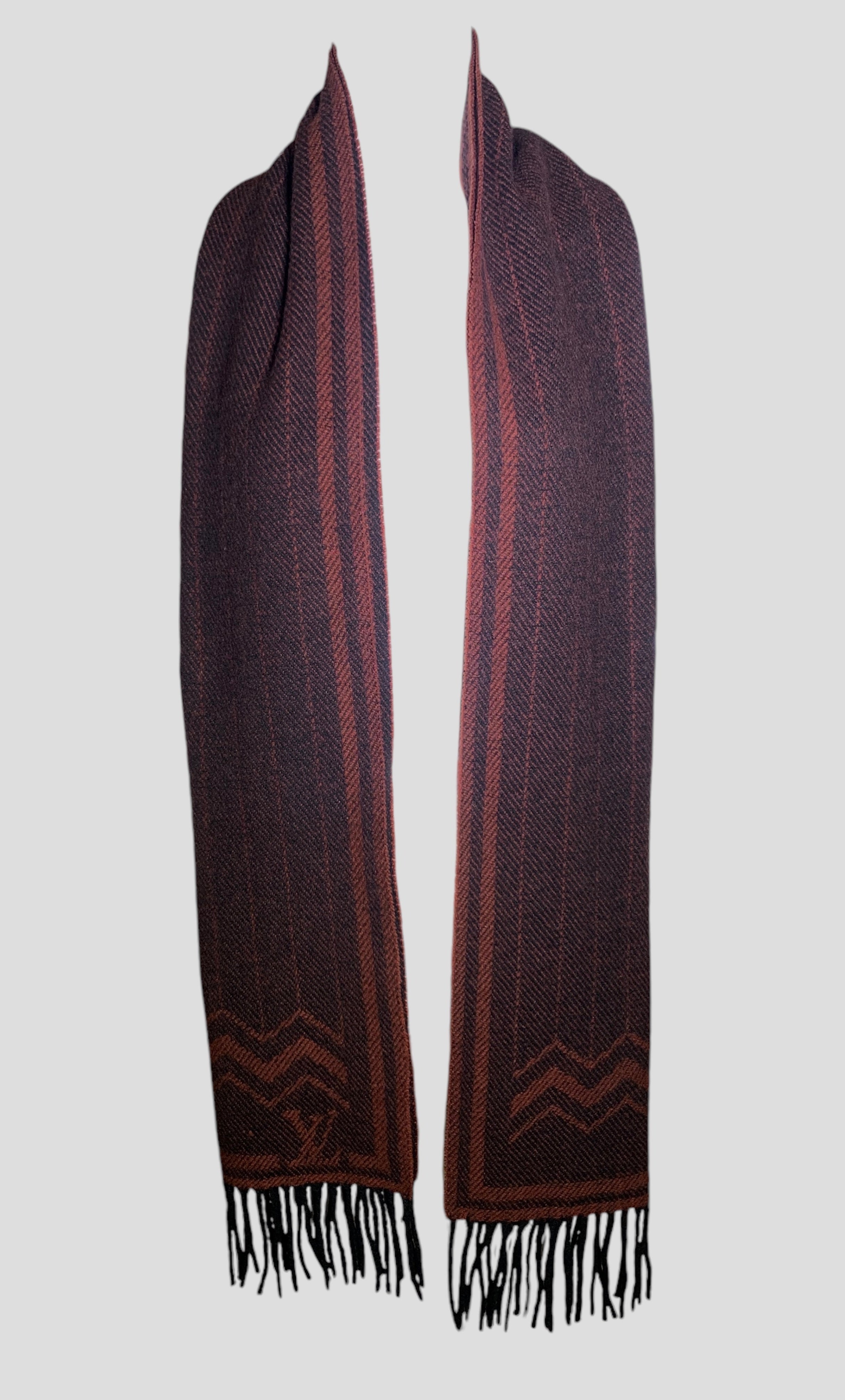 Louis Vuitton Maroon Cashmere and Wool Knit Scarf, open