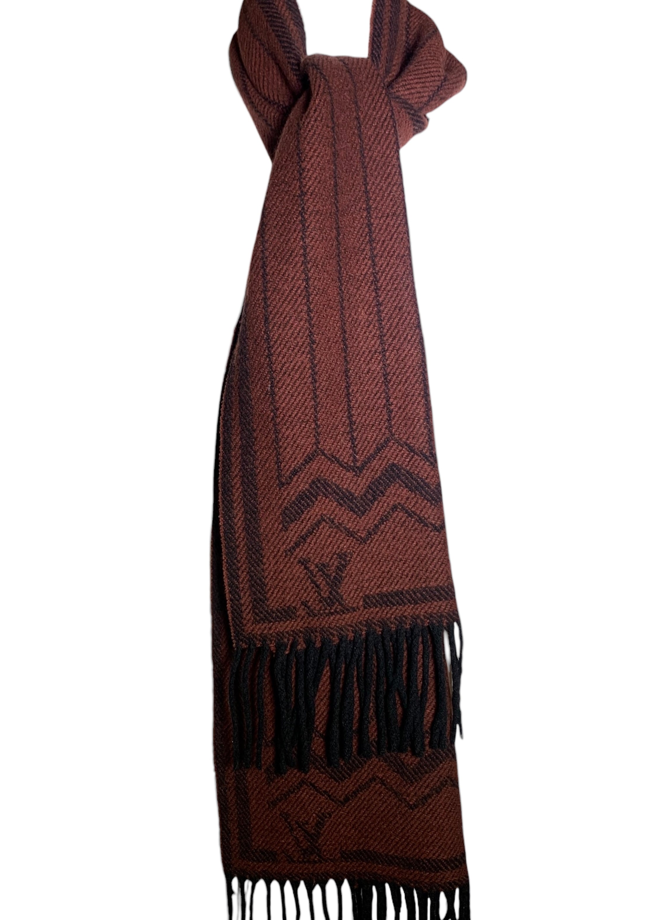 Louis Vuitton Maroon Cashmere and Wool Knit Scarf