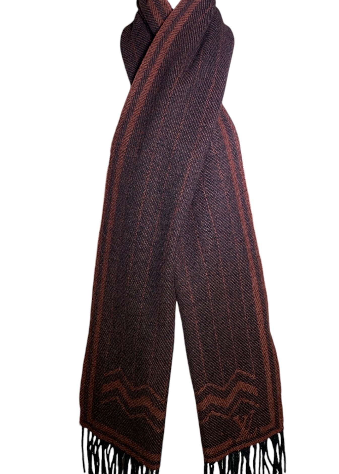 Louis Vuitton Maroon Cashmere and Wool Knit Scarf, crossed