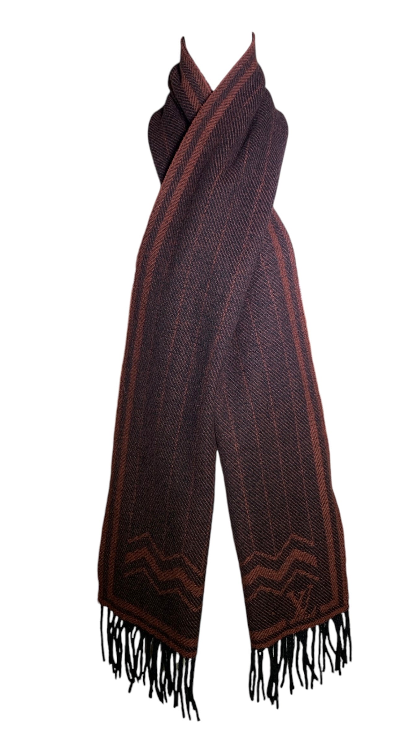 Louis Vuitton Maroon Cashmere and Wool Knit Scarf, crossed