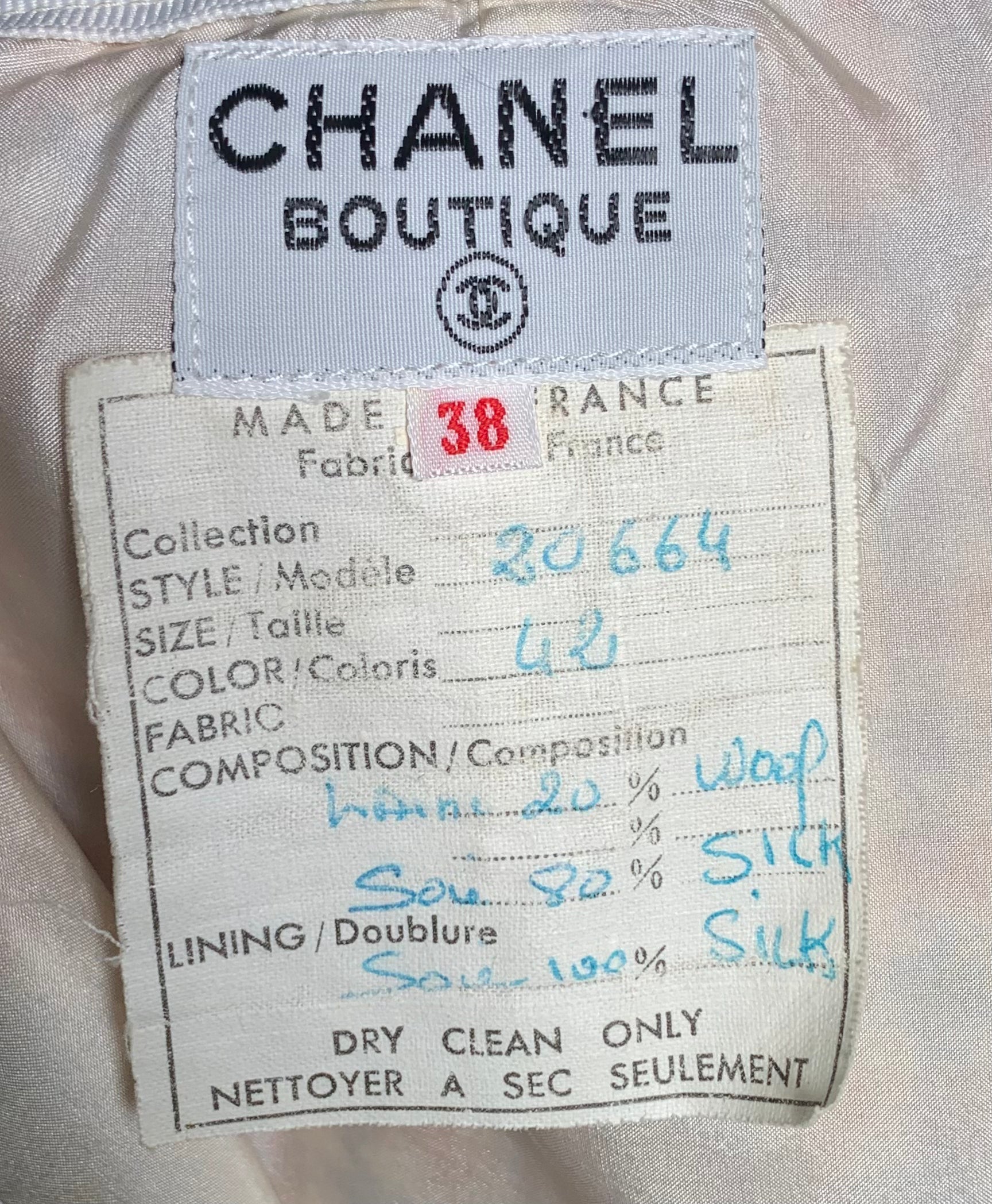 Chanel Boutique 1990s Pale Pink & Lavender Houndstooth Ensemble, label