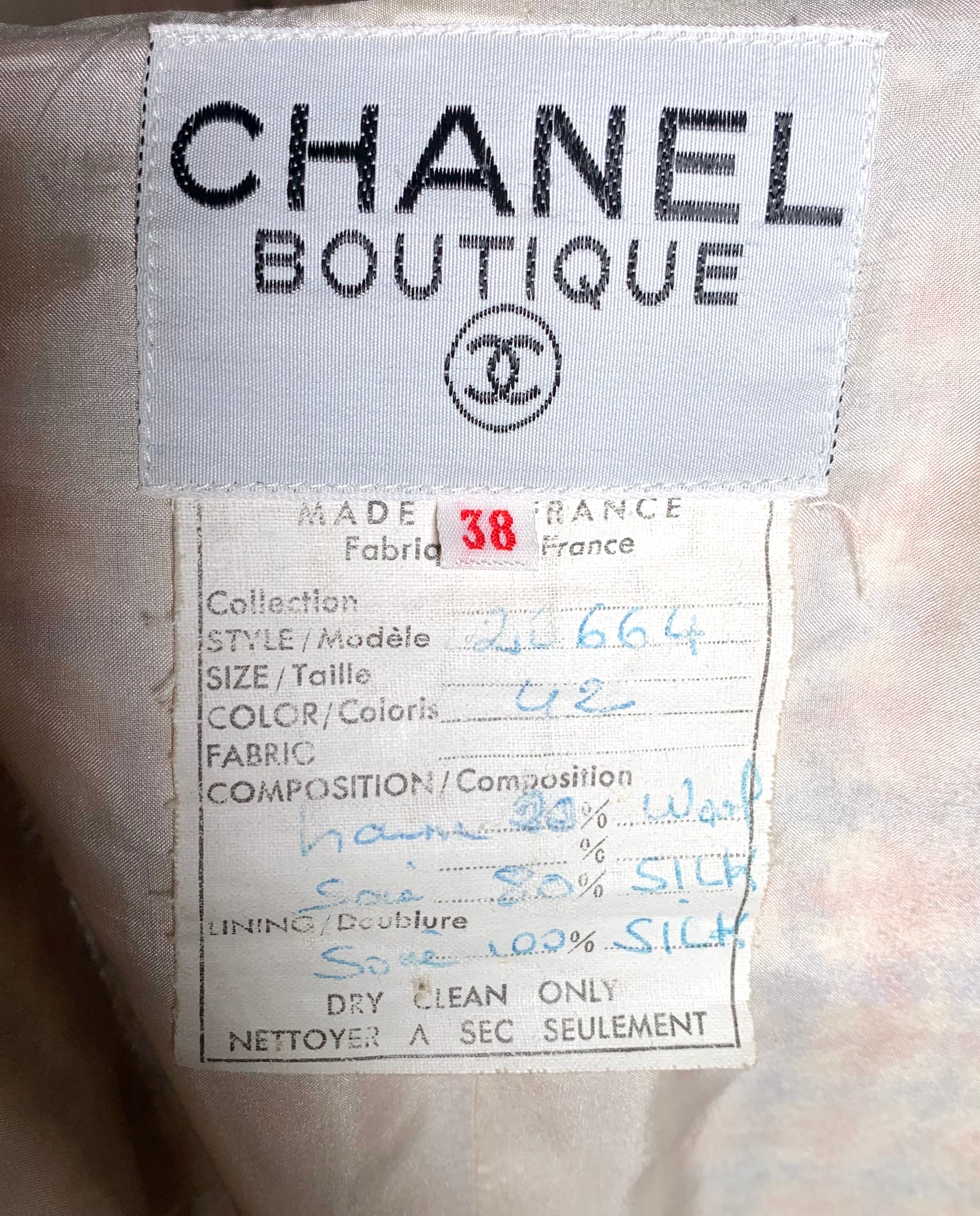 Chanel Boutique 1990s Pale Pink & Lavender Houndstooth Ensemble, label 2