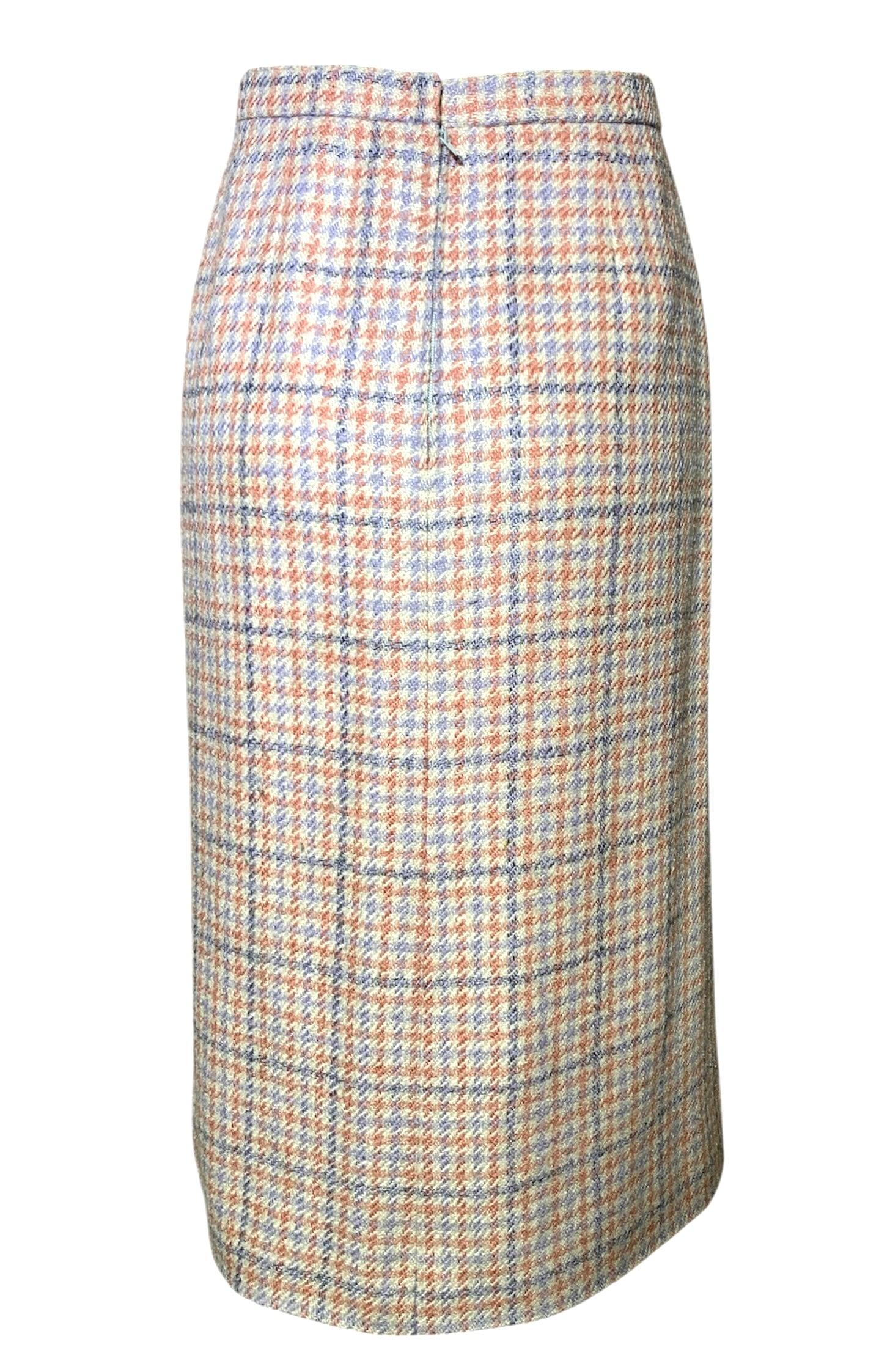 Chanel Boutique 1990s Pale Pink & Lavender Houndstooth Ensemble skirt back