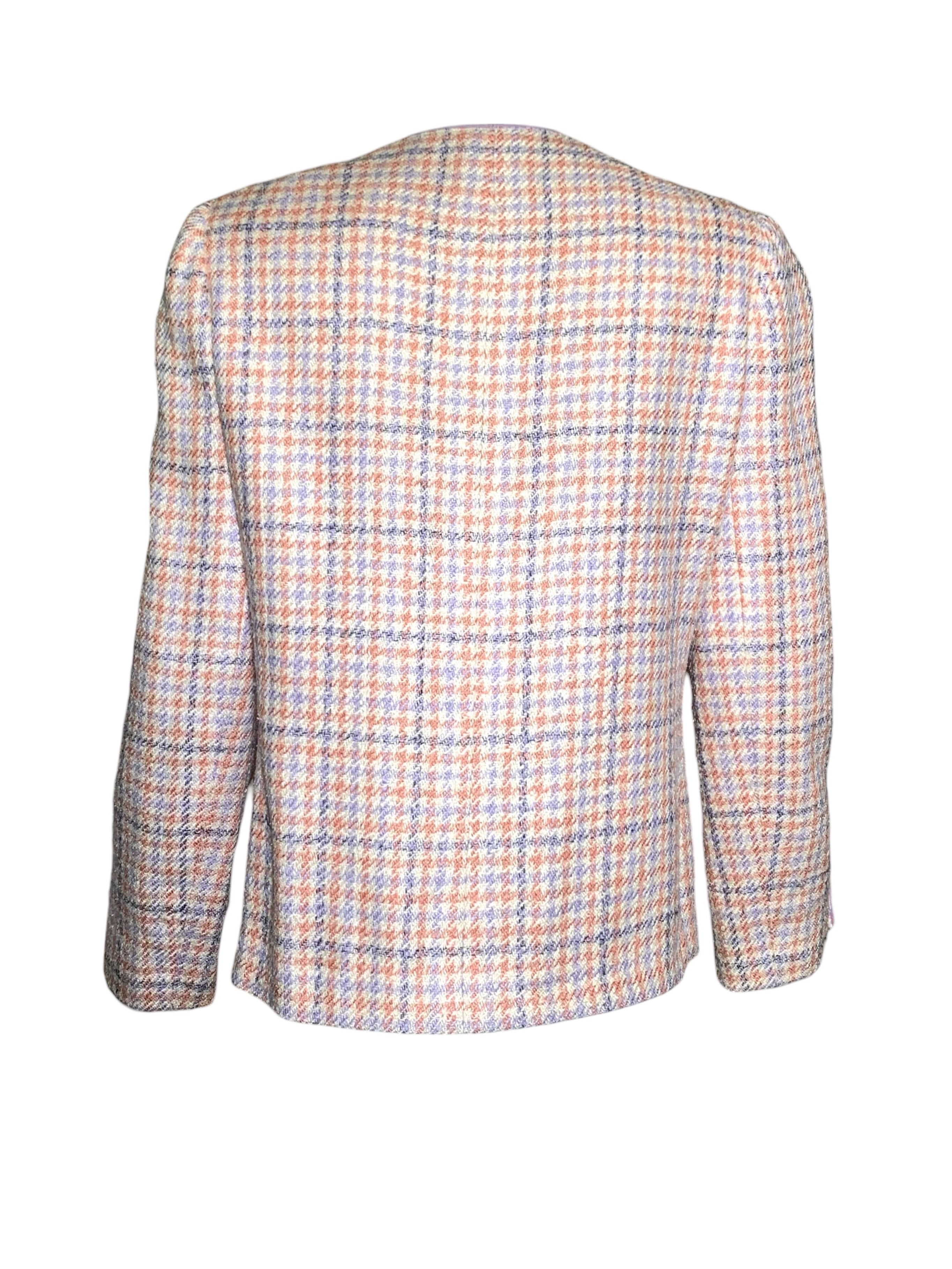 Chanel Boutique 1990s Pale Pink & Lavender Houndstooth Ensemble, jacket back