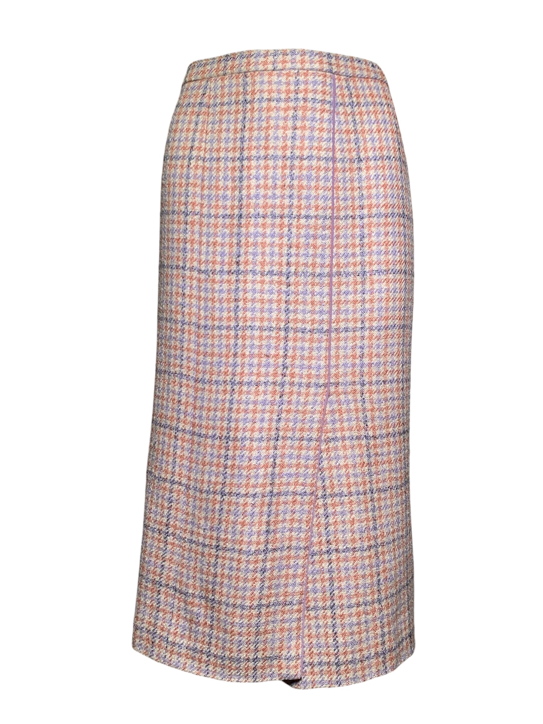 Chanel Boutique 1990s Pale Pink & Lavender Houndstooth Ensemble skirt