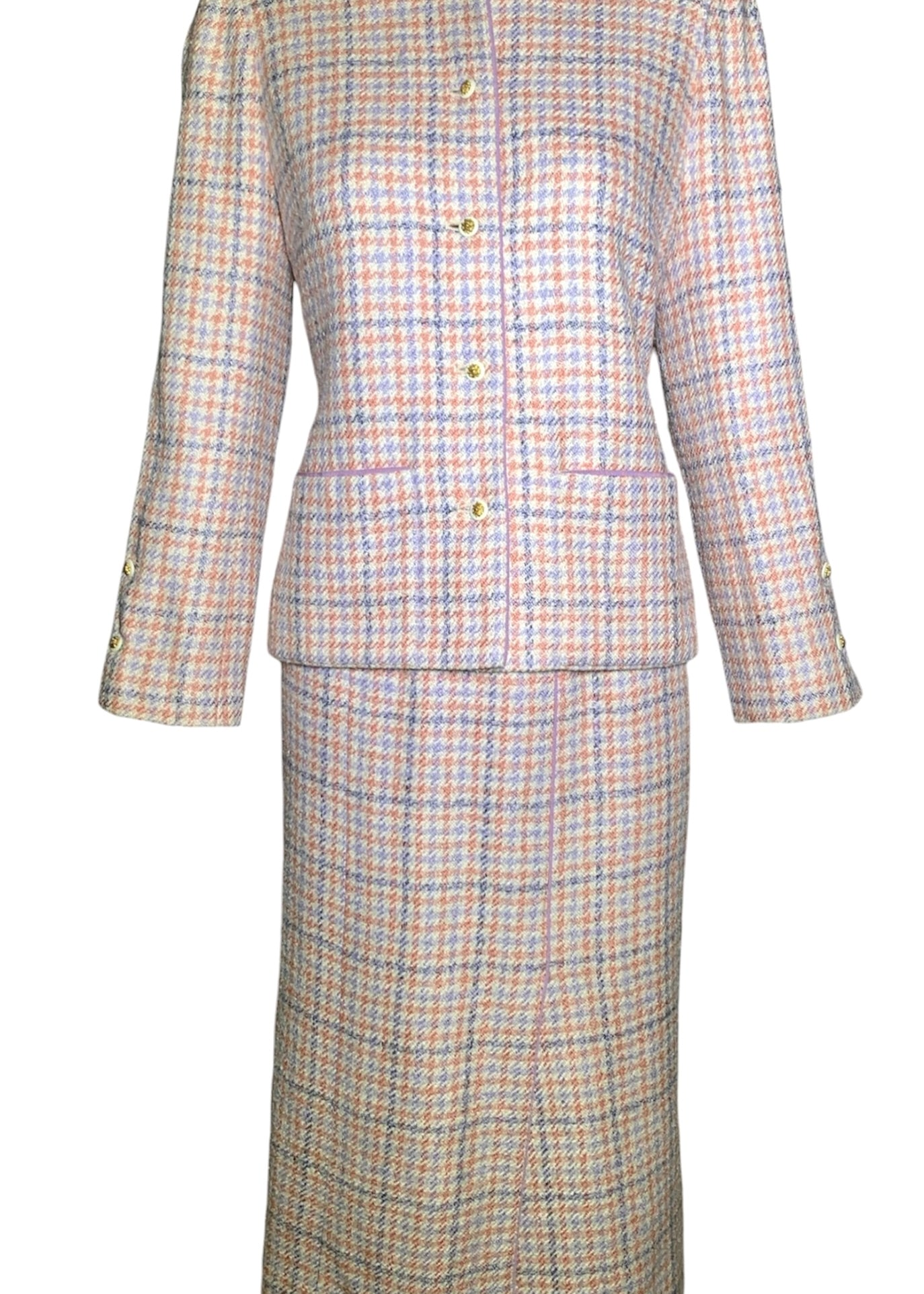 Chanel Boutique 1990s Pale Pink & Lavender Houndstooth Ensemble