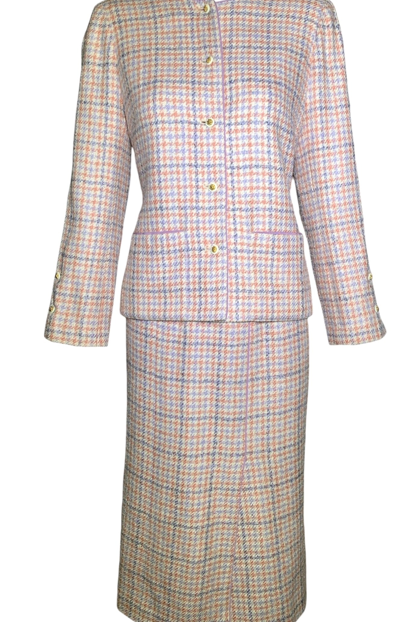 Chanel Boutique 1990s Pale Pink & Lavender Houndstooth Ensemble