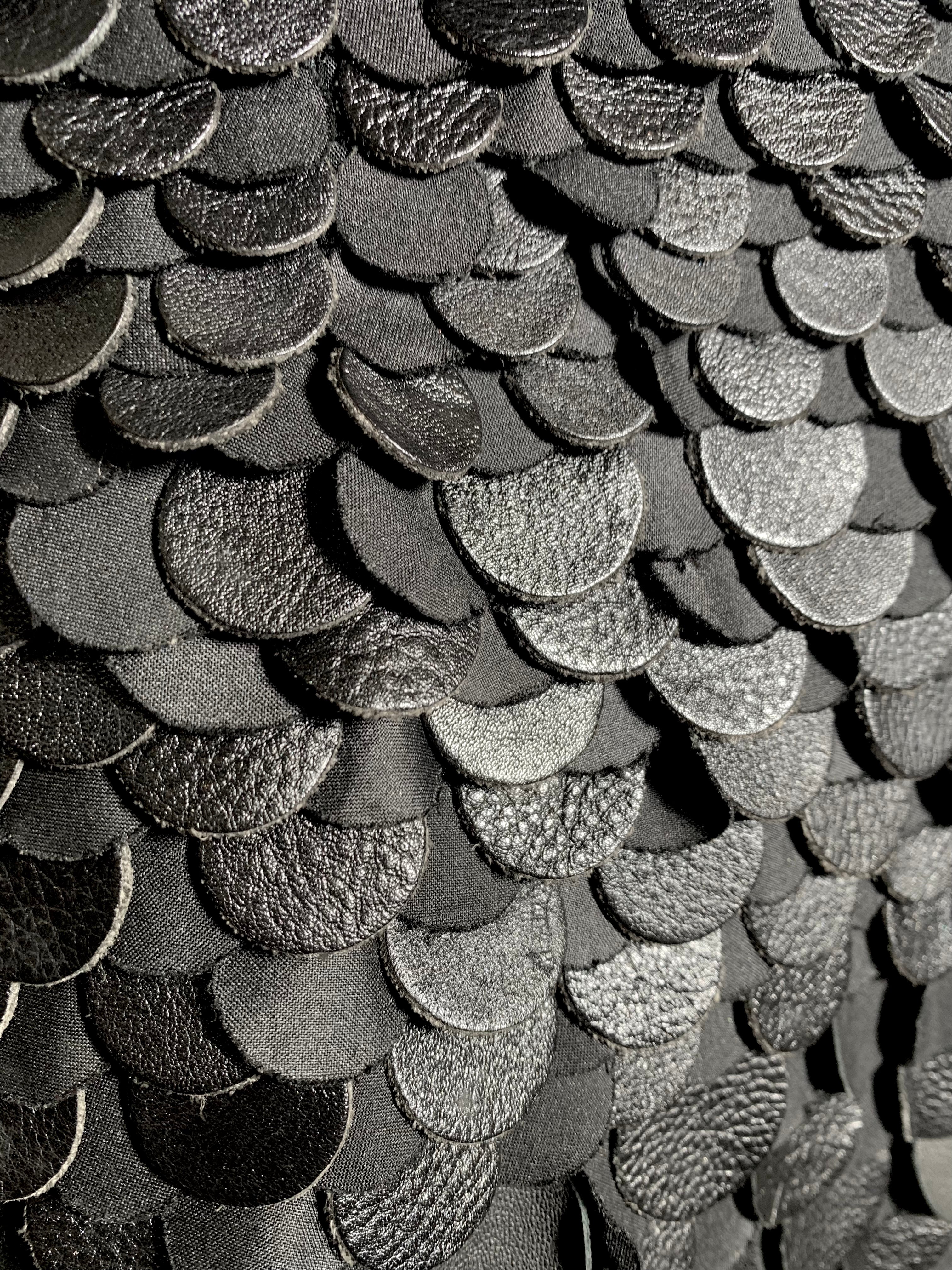 Yigal Azrouël Fall 2009 Runway Black Asymmetrical Leather Fish Scale Mini Dress, detail 2