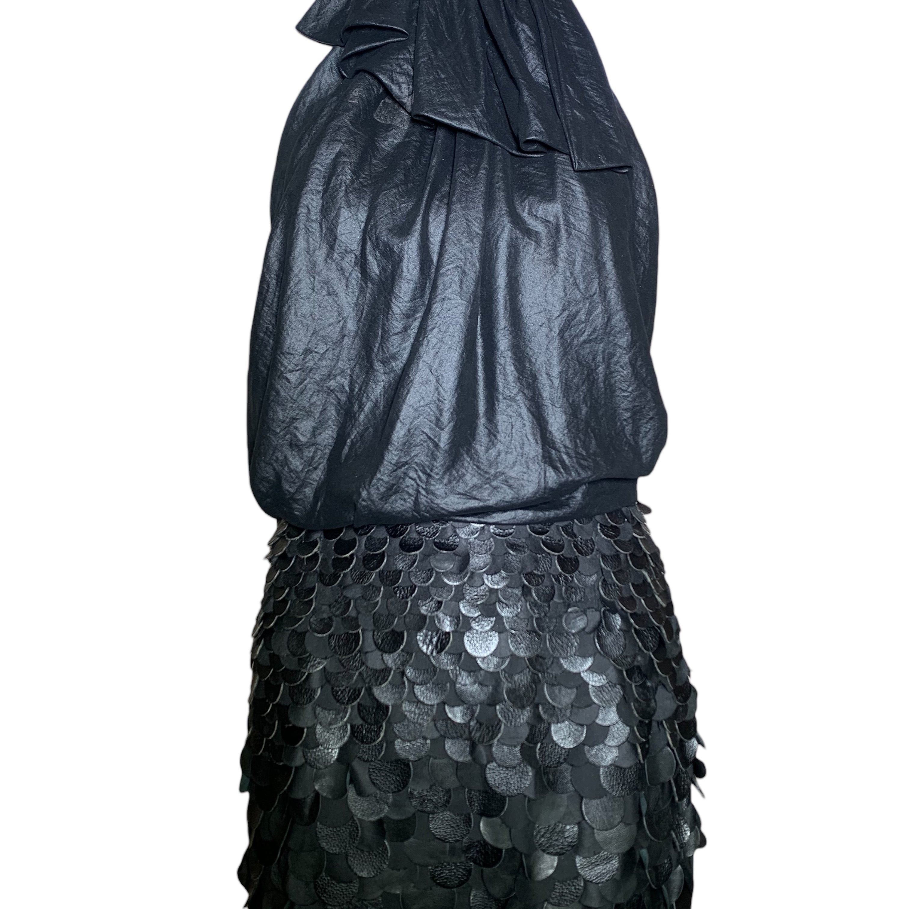 Yigal Azrouël Fall 2009 Runway Black Asymmetrical Leather Fish Scale Mini Dress, 2