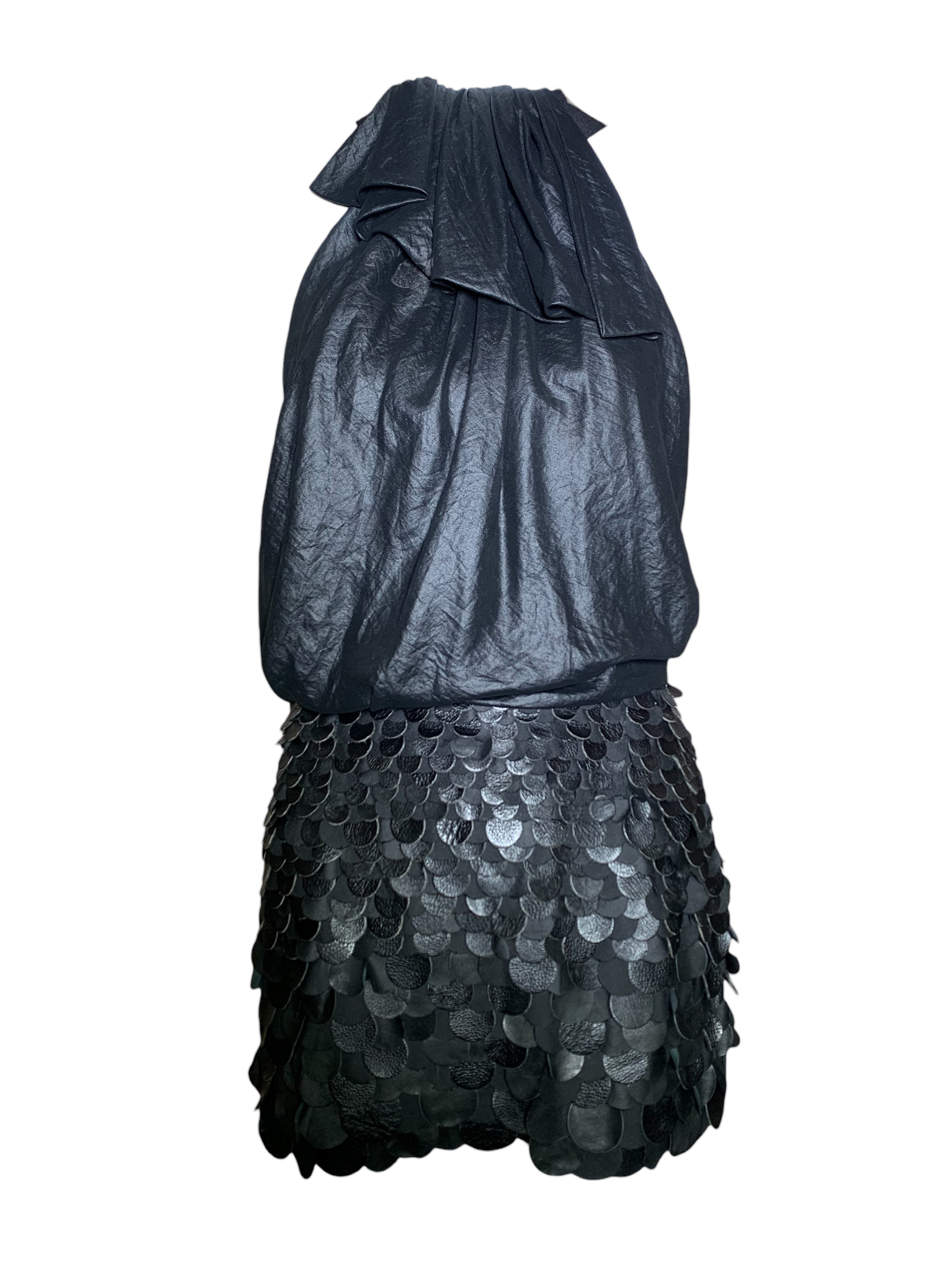 Yigal Azrouël Fall 2009 Runway Black Asymmetrical Leather Fish Scale Mini Dress, 2