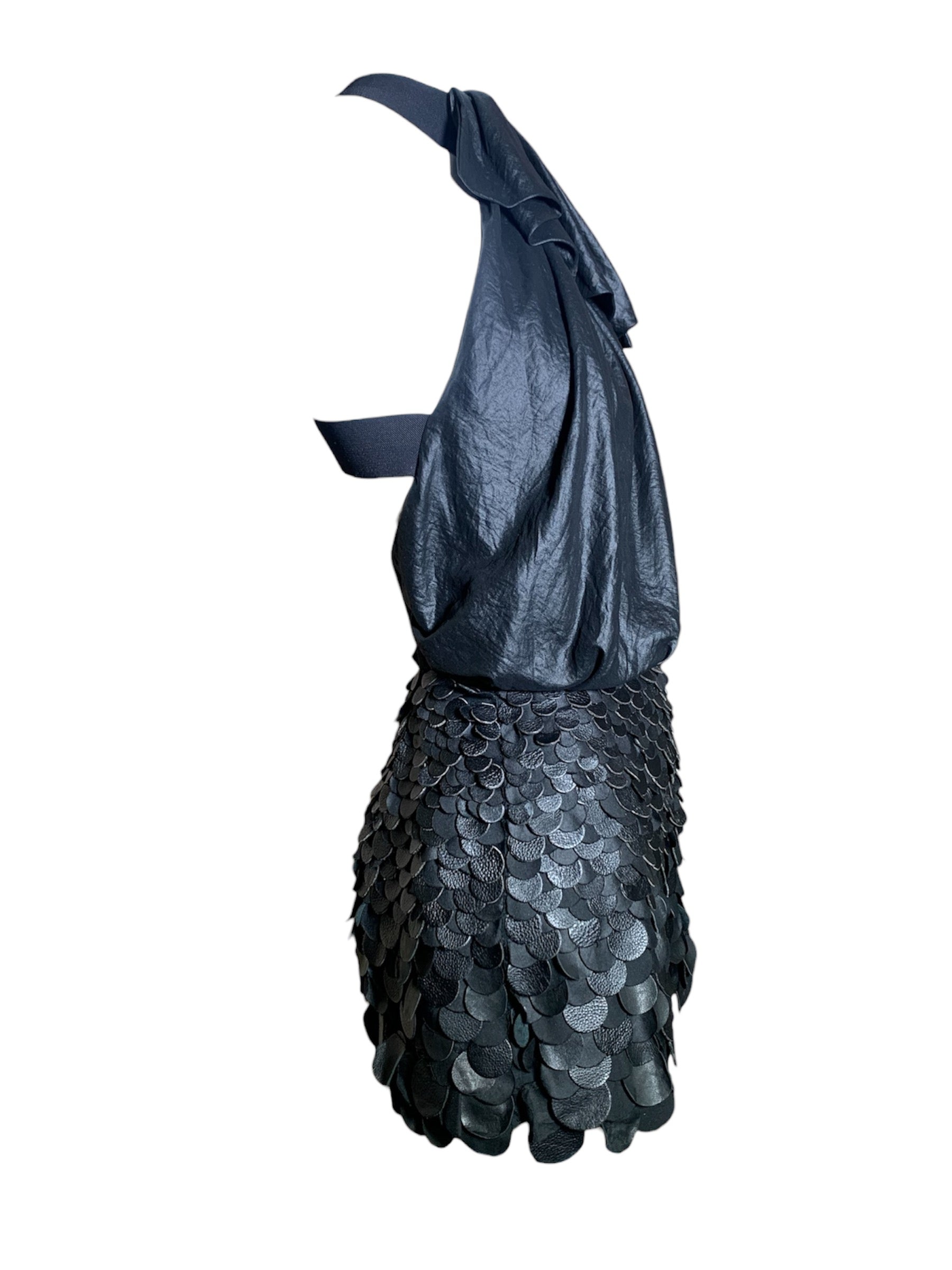 Yigal Azrouël Fall 2009 Runway Black Asymmetrical Leather Fish Scale Mini Dress, side