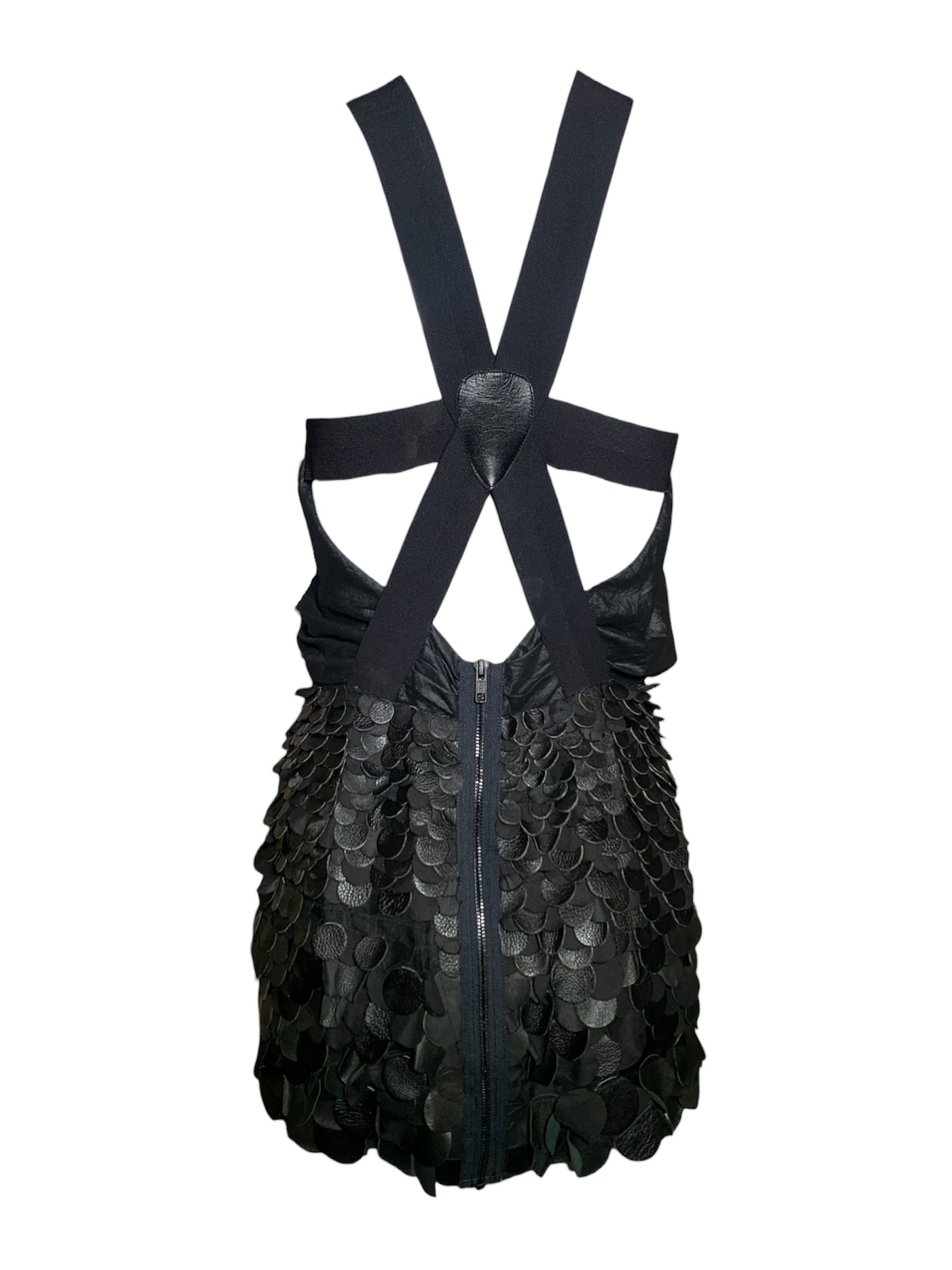 Yigal Azrouël Fall 2009 Runway Black Asymmetrical Leather Fish Scale Mini Dress, back