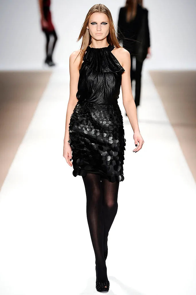 Yigal Azrouël Fall 2009 Runway Black Asymmetrical Leather Fish Scale Mini Dress