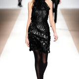 Yigal Azrouël Fall 2009 Runway Black Asymmetrical Leather Fish Scale Mini Dress