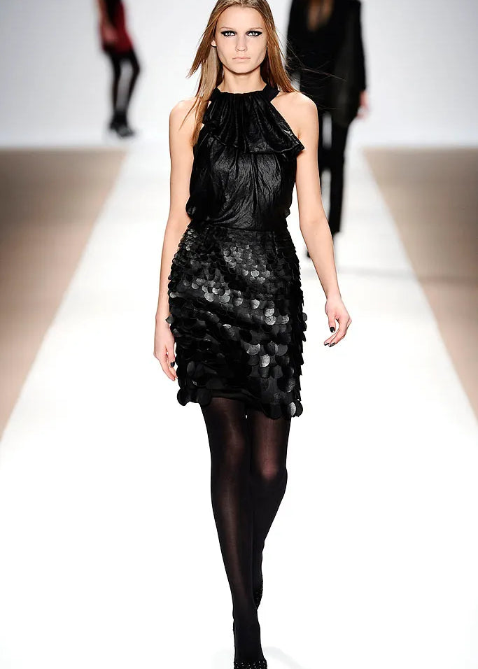 Yigal Azrouël Fall 2009 Runway Black Asymmetrical Leather Fish Scale Mini Dress