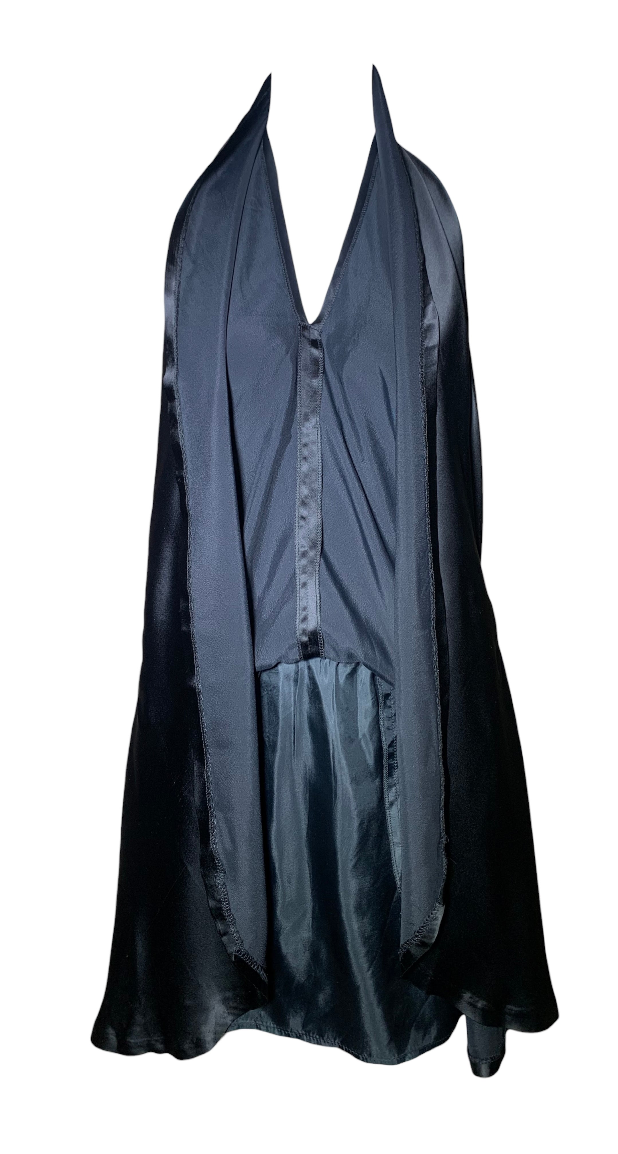 Martin Margiela 2003 Runway Black Satin Convertible Deconstructed Skirt Dress, front