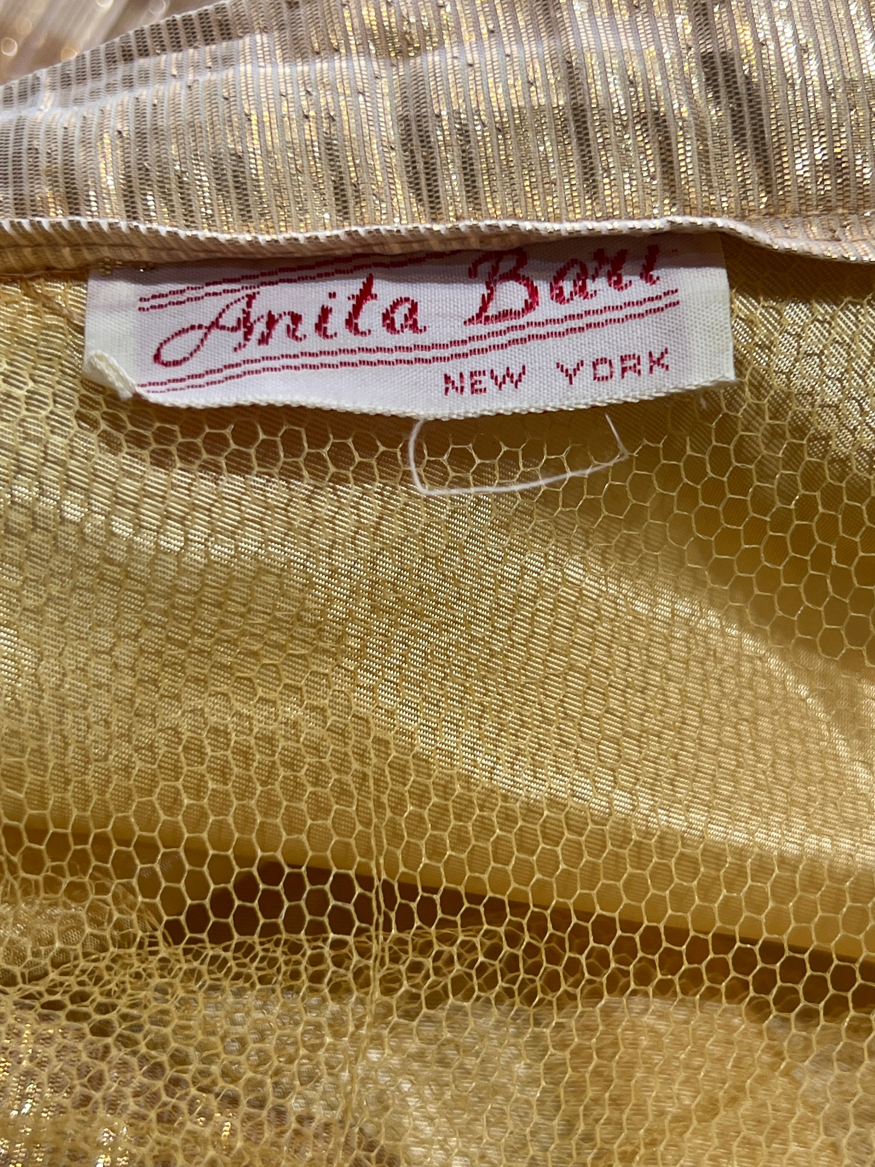 Anita Bari 1950's Rare Gold Lame Pleated Midi Skirt, label