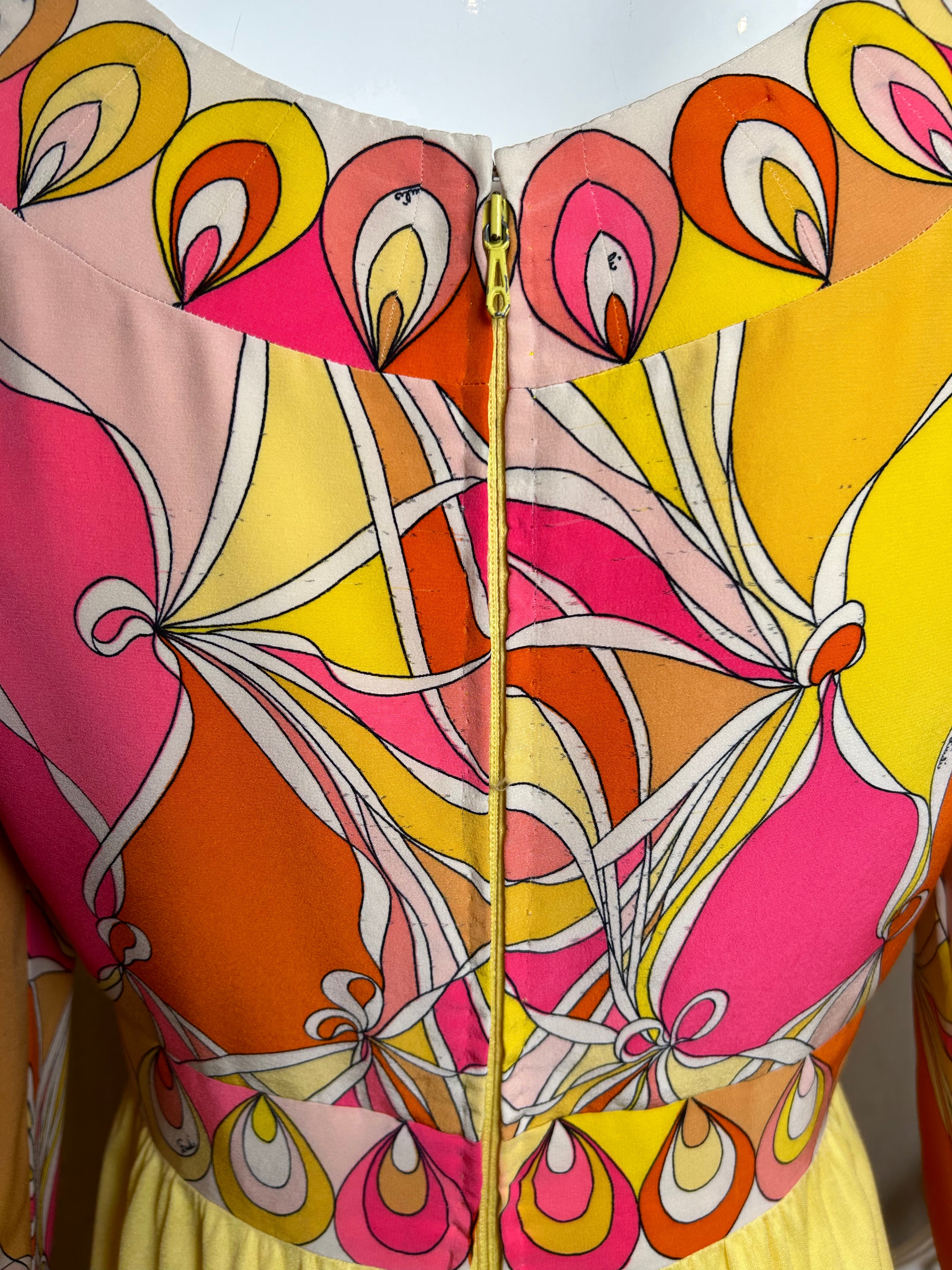 Emilio Pucci Pink & Yellow Psychedelic Silk Crepe Midi Dress INK DRAGGING PHOTO 6 OF 7