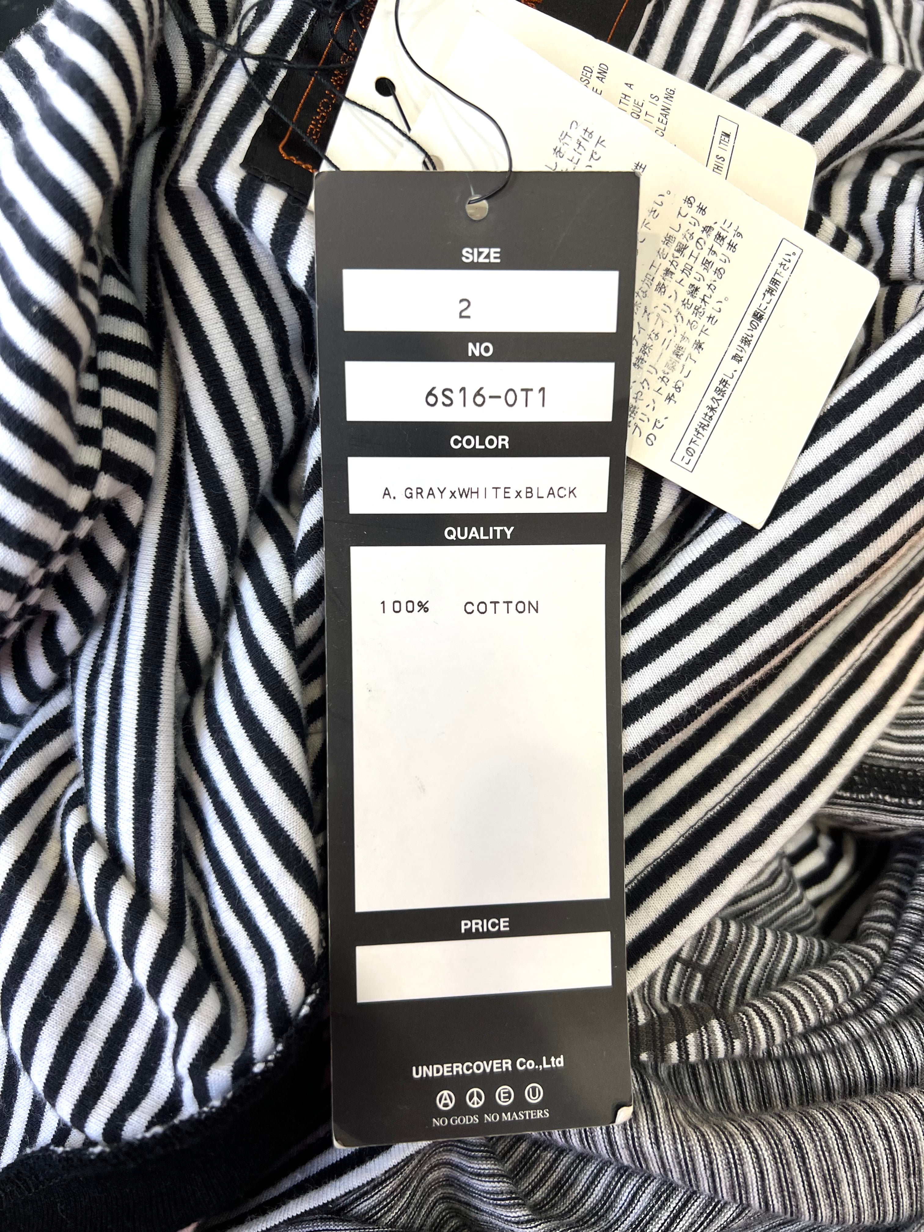 Undercover Co., Ltd Spring 2006 Runway Deconstructed Striped Black Tee Shirt, NWT, sales tags