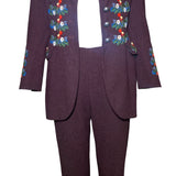 Moschino Couture Floral Embroidered Burgundy Wool Pants Suit, open