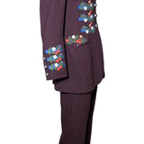 Moschino Couture Floral Embroidered Burgundy Wool Pants Suit, side