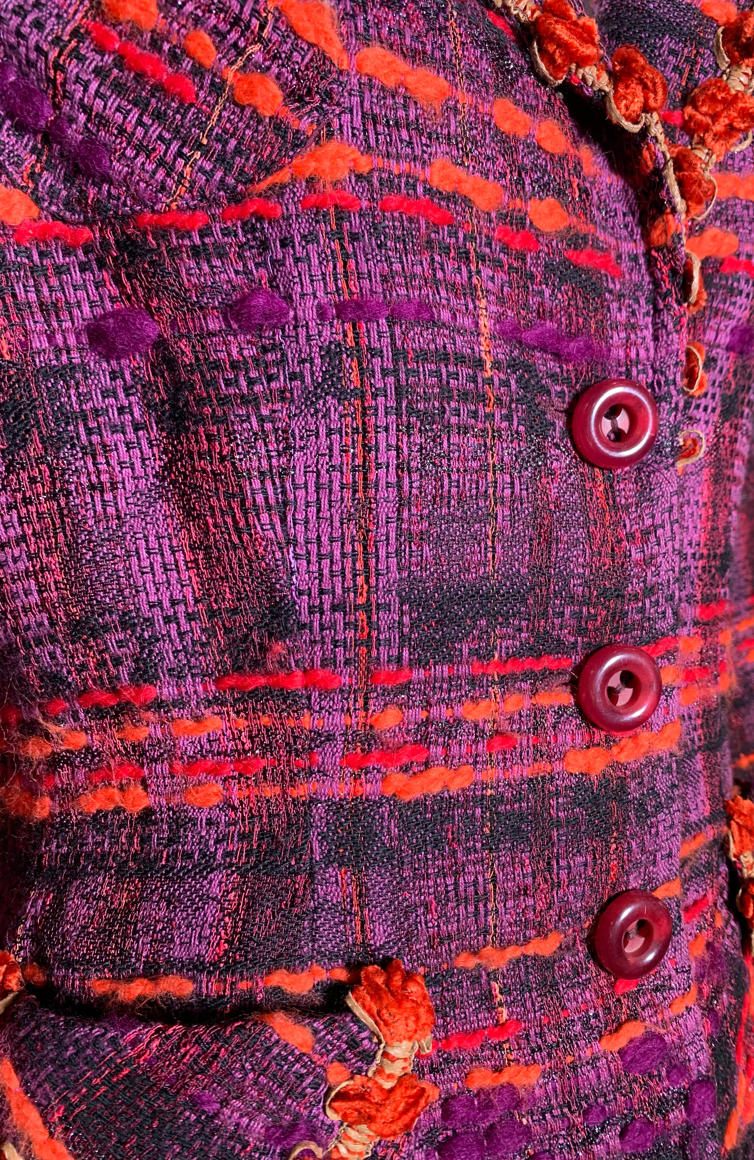 Anna Sui Fall 2004 Runway Tweed Plaid Suit, Jacket close up