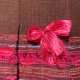 Anna Sui Fall 2004 Runway Burgundy Tweed and Pink Ribbon Bow Fringe NWT, detail 2