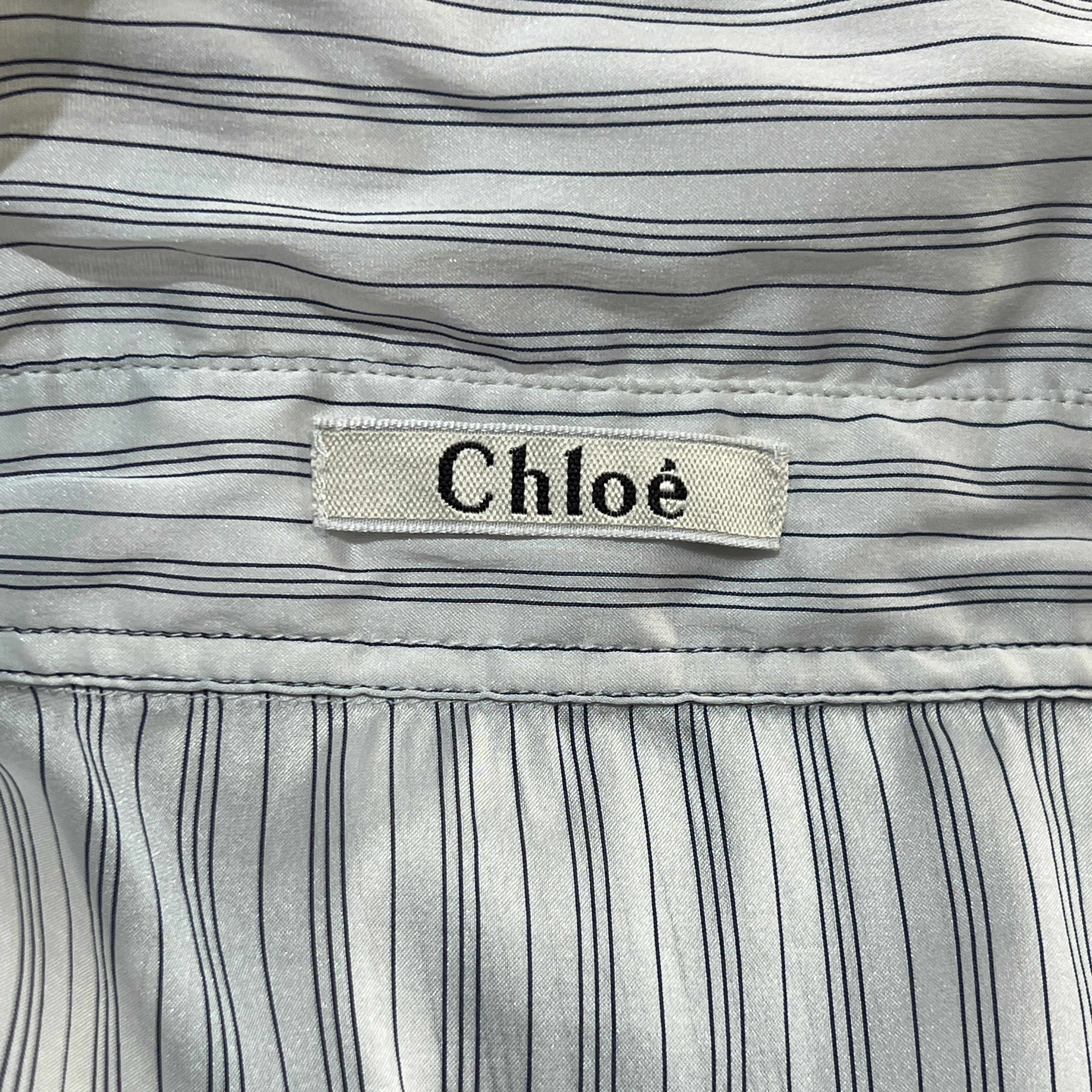 Chloé White and Navy Stripped dress Shirt with Bow Tie, label