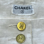 Chanel 1980's Classic White Linen High Waisted Trousers, waist button detail