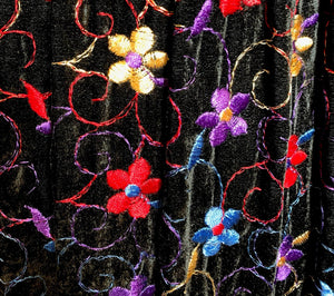 Oscar de la Renta  Boutique 70s Black Velvet Rainbow Floral Embroidered Gown DETAIL 5 of 6
