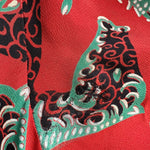 1940's Red Graphic Horse Head Printed Rayon Crepe Dress, mend