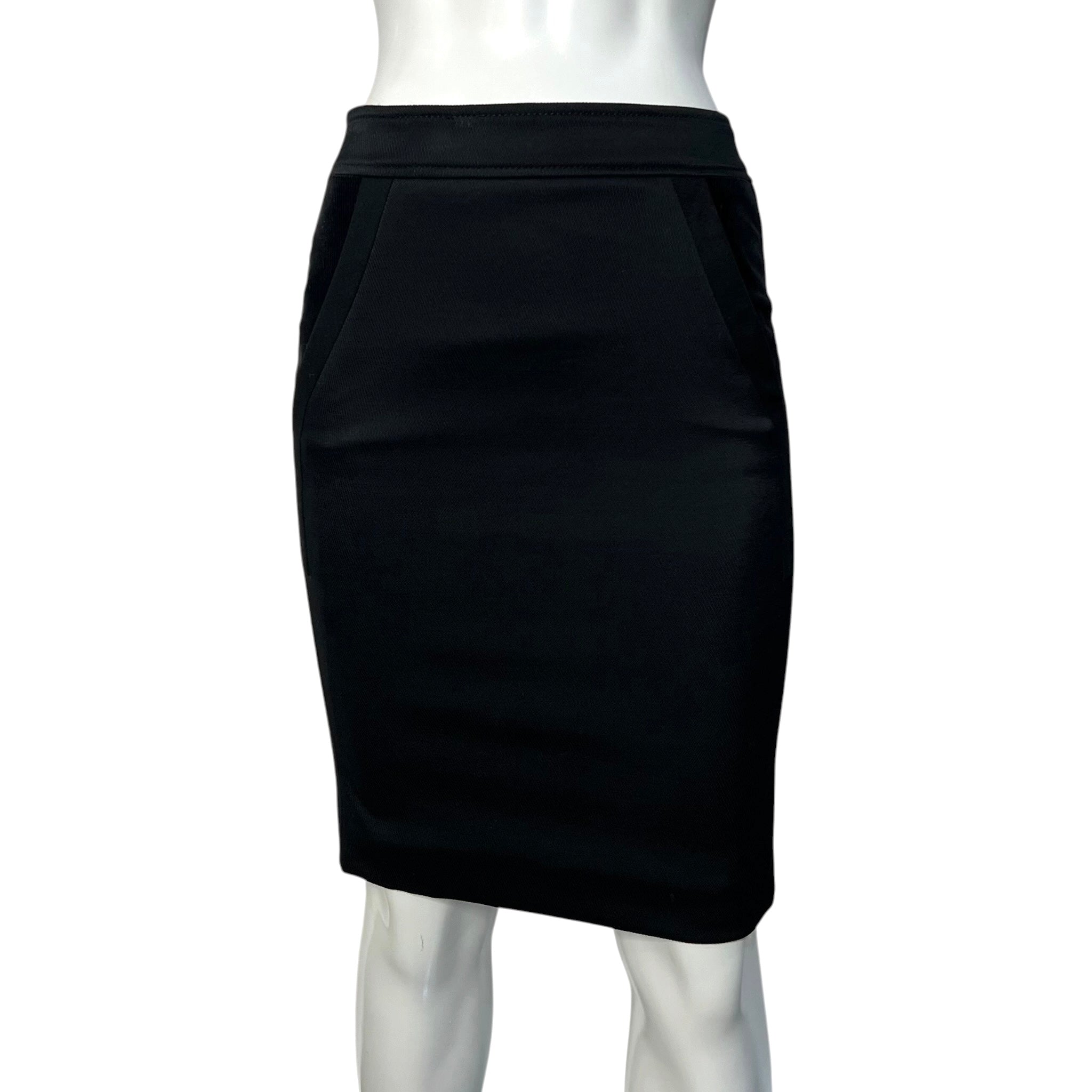 Gucci F/W 2007 Black Faille Pinup Pencil Skirt with Cord and Button Tab Detail