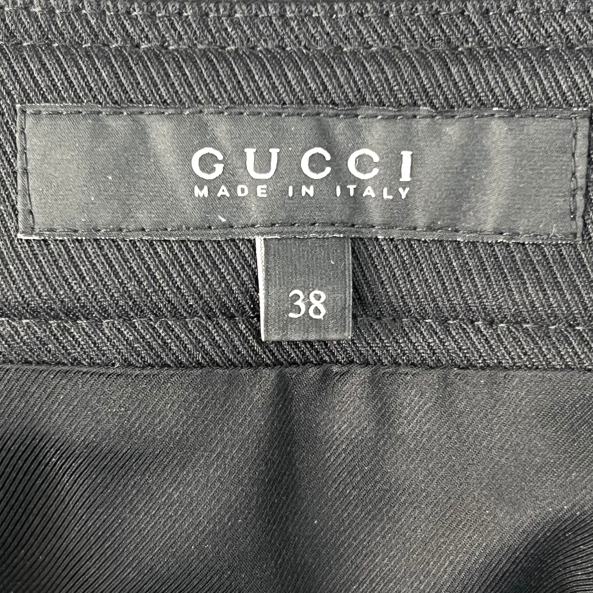 Gucci F/W 2007 Black Faille Pinup Pencil Skirt with Cord and Button Tab Detail, label