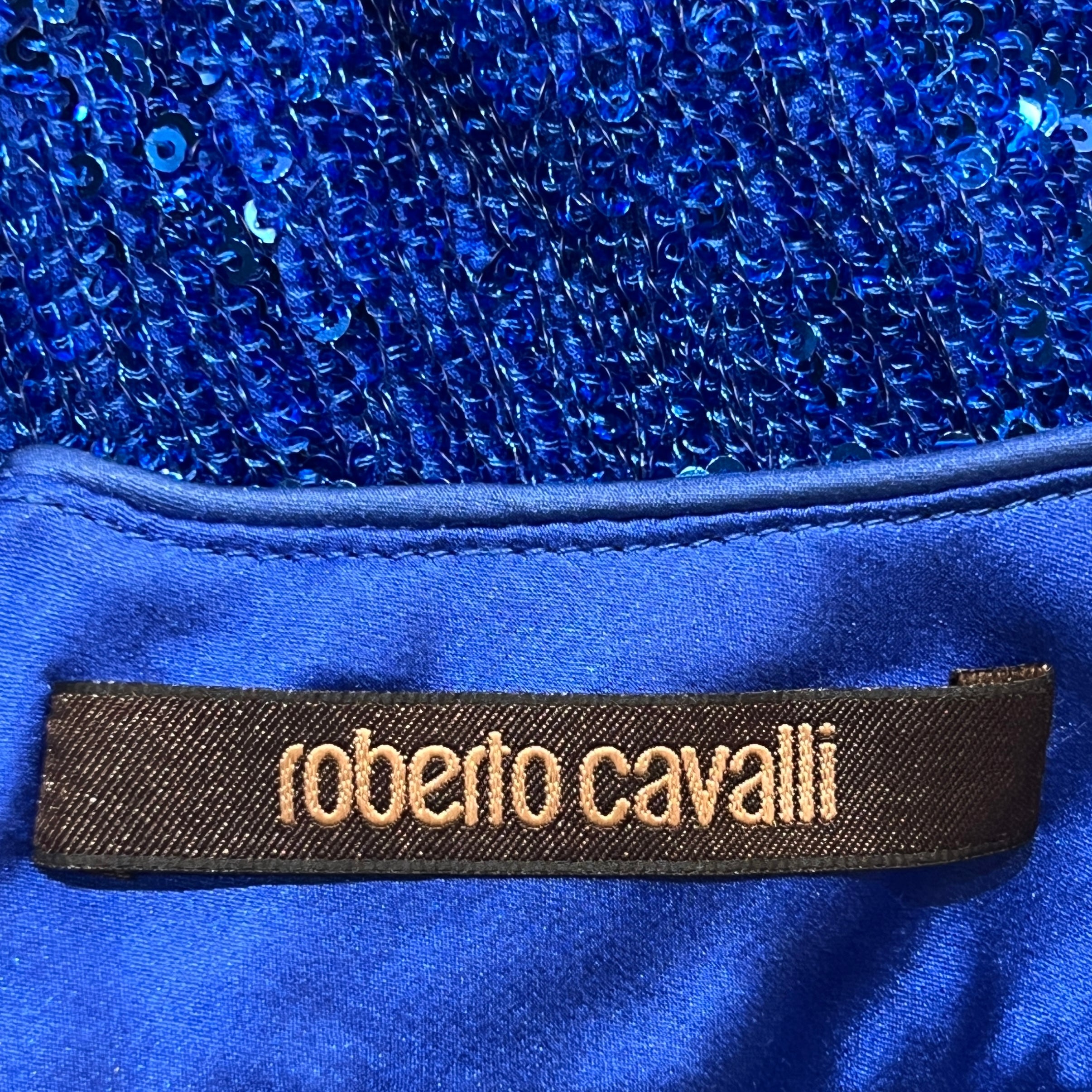 Roberto Cavalli 2010's Royal Blue Sequin Silk Mini Dress, label