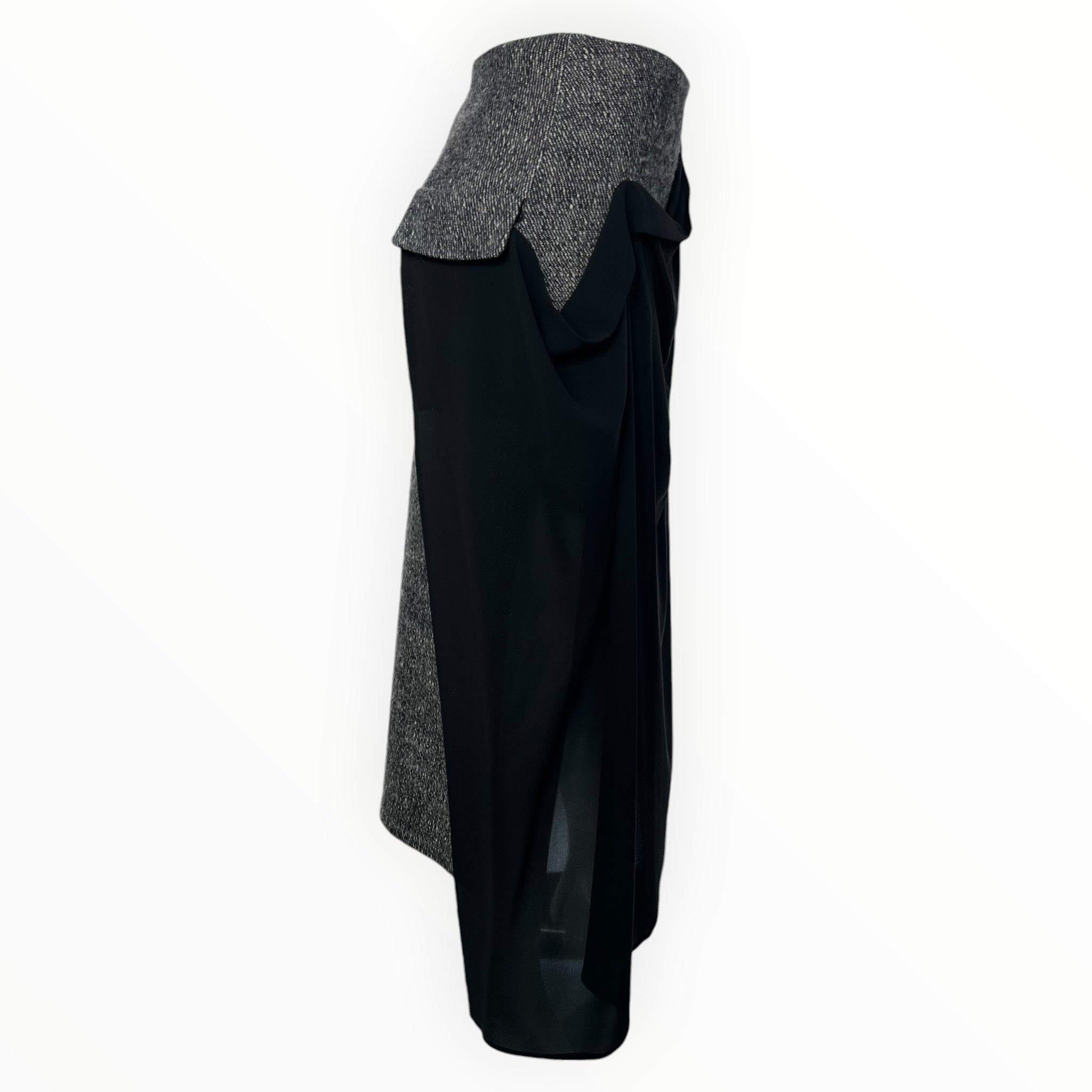 Yohji Yamamoto NOIR Black Silk Chiffon and Grey Tweed Layered Skirt, side