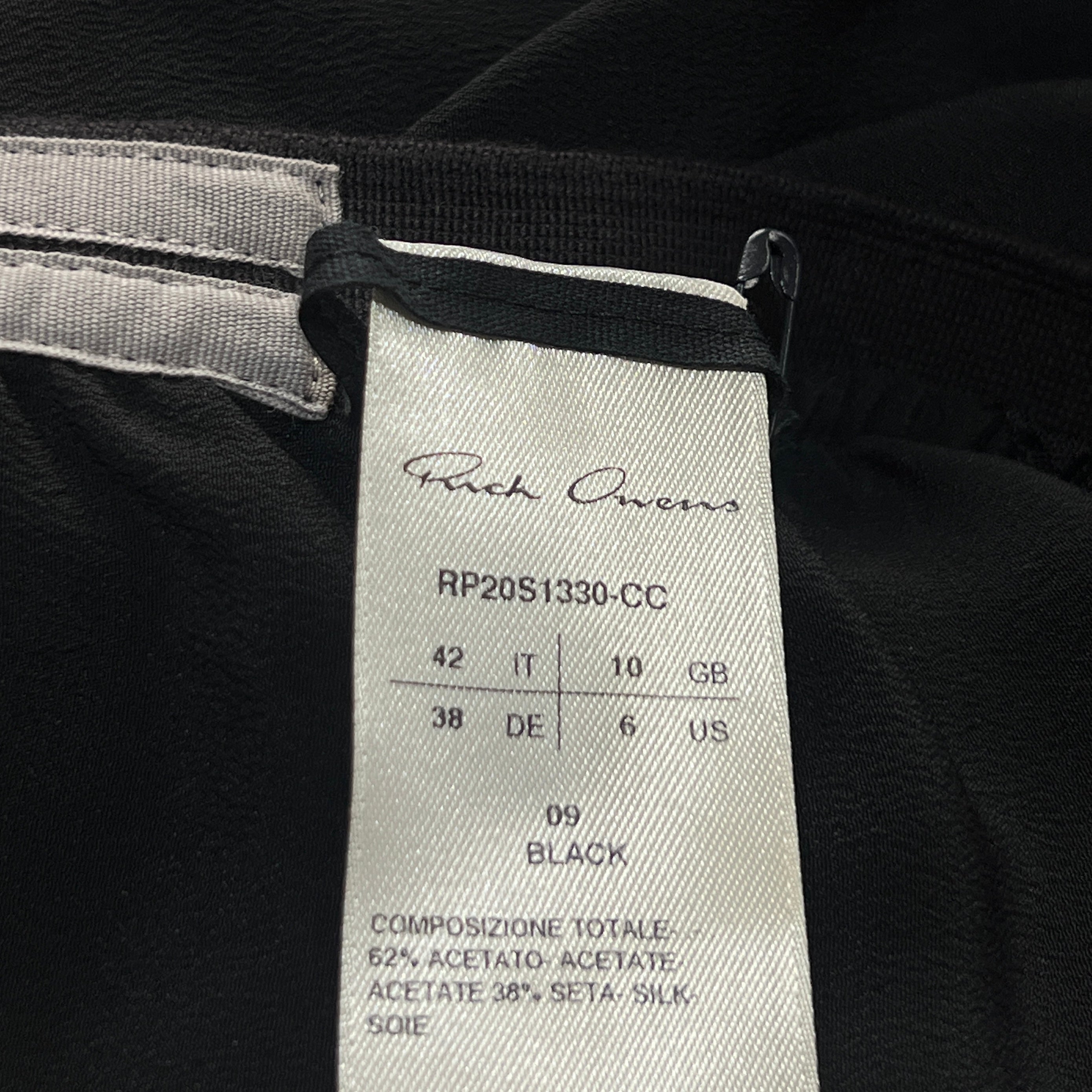 Rick Owens S/S 2020 Tecuatl Collection Black Draped Maxi Skirt, tag