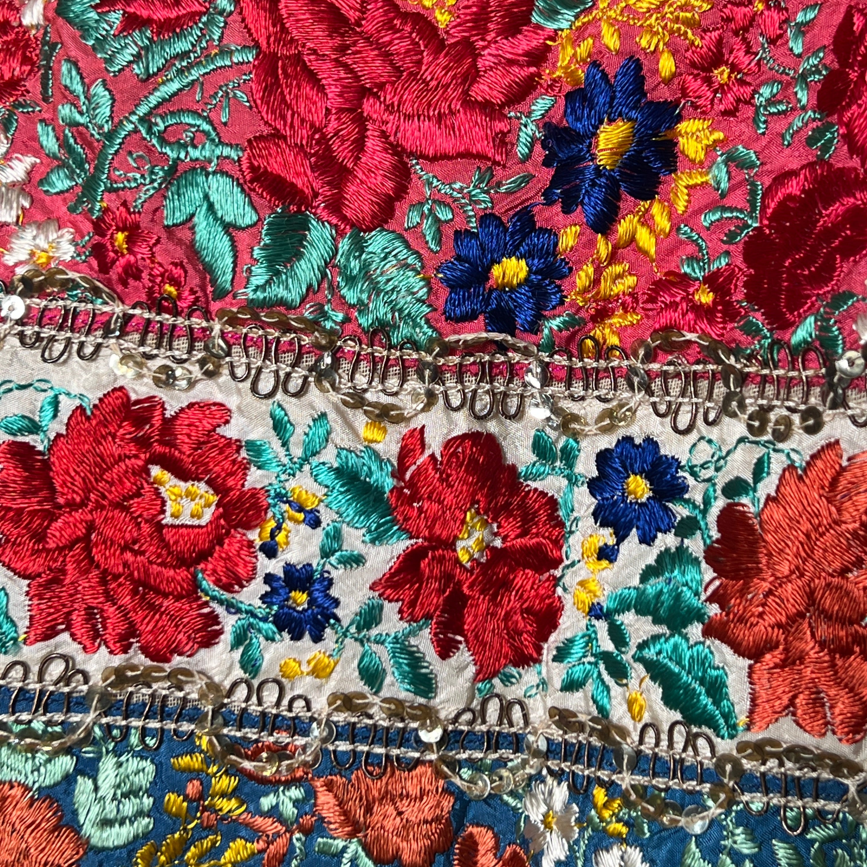 1940s Colorful  Ribbon Embroidered Floral Jacket With Sequin Trim, detail