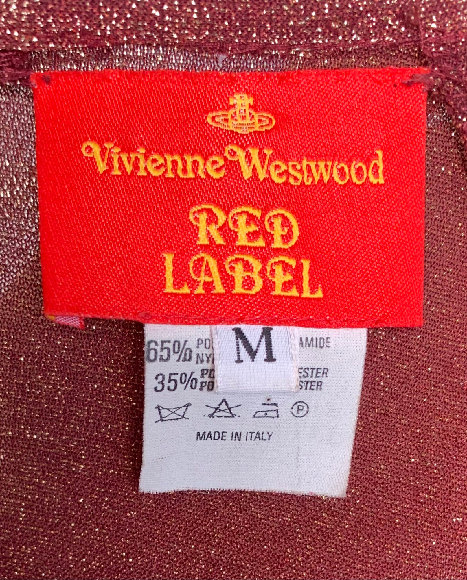 Vivienne Westwood 1990's Sexy Burgundy Lurex Dress, label