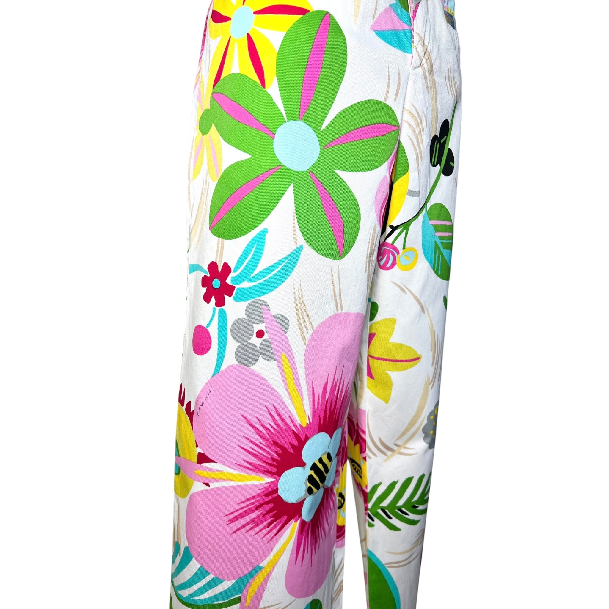 Gucci Tom Ford Era S/S 1999 White Tropical Print Pants, side close up