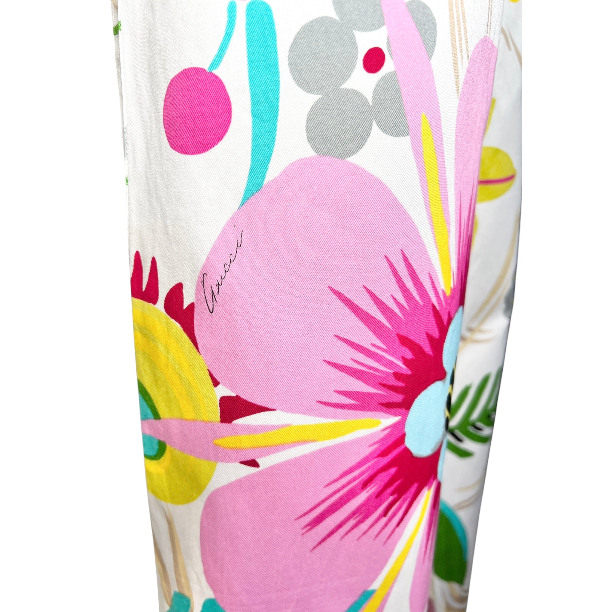 Gucci Tom Ford Era S/S 1999 White Tropical Print Pants, detail